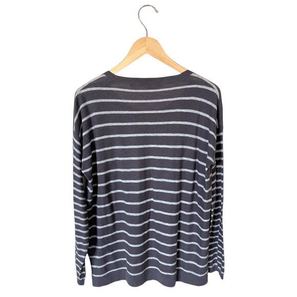 VINCE Scoop Neck Striped Sweater Cotton Pullover Knit Charcoal Gray Small GUC - Picture 7 of 8